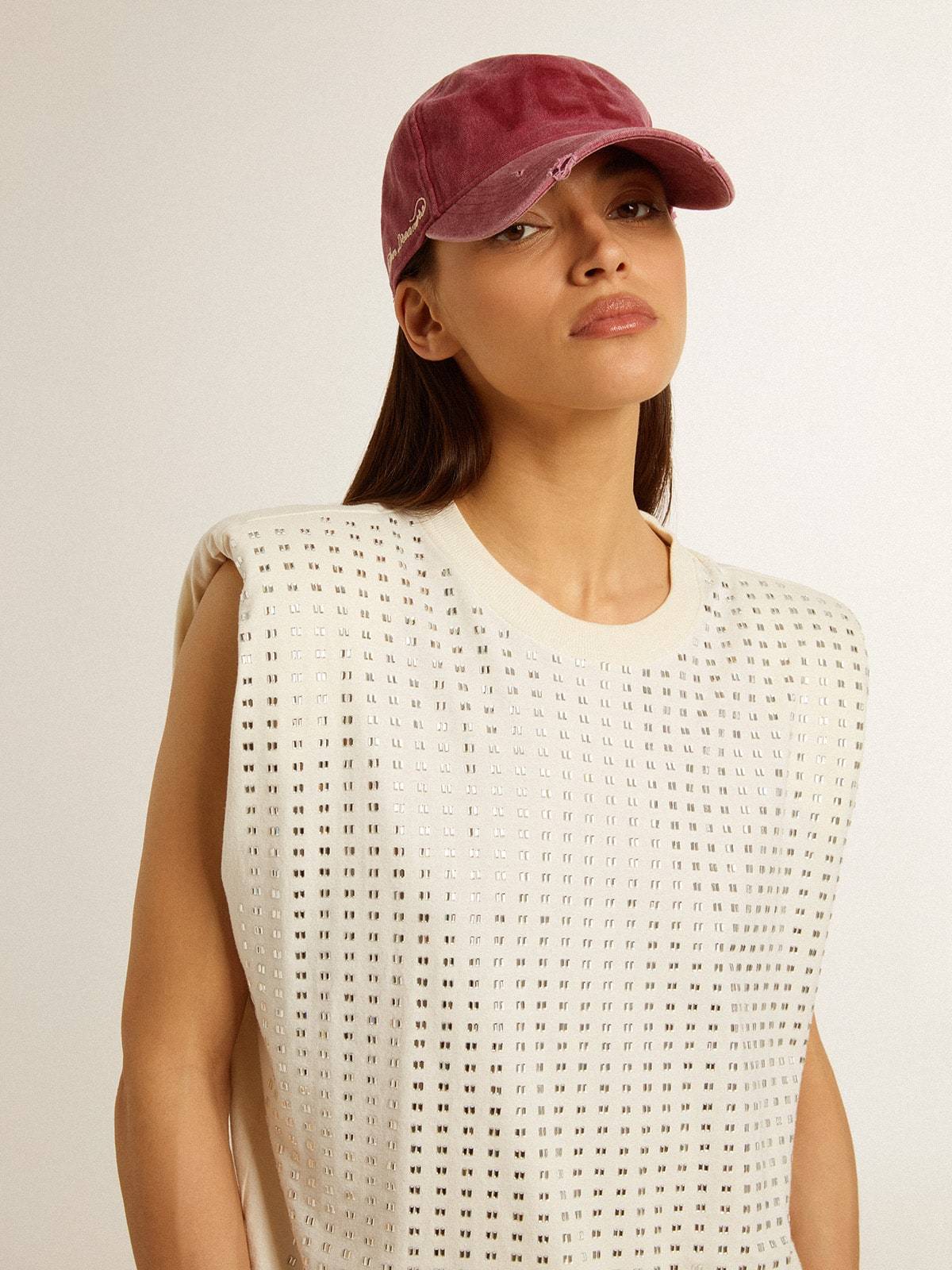 Golden Goose Aged White Sleeveless T-shirt Embellished With Crystals In White