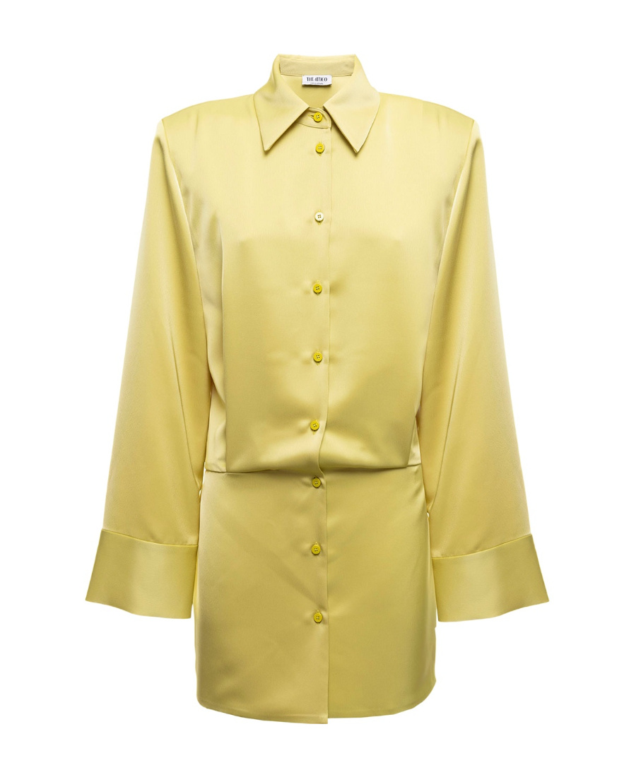 Attico Margot Satin Mini Shirt Dress In Green
