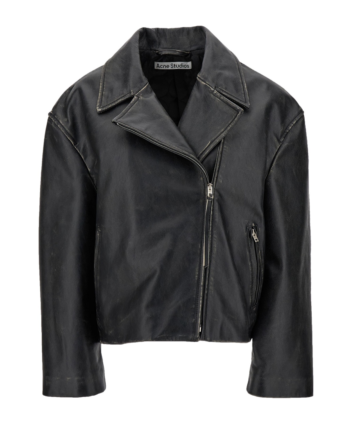 Acne Studios Black Biker Jacket In Vintage Looking Leather Woman In Black