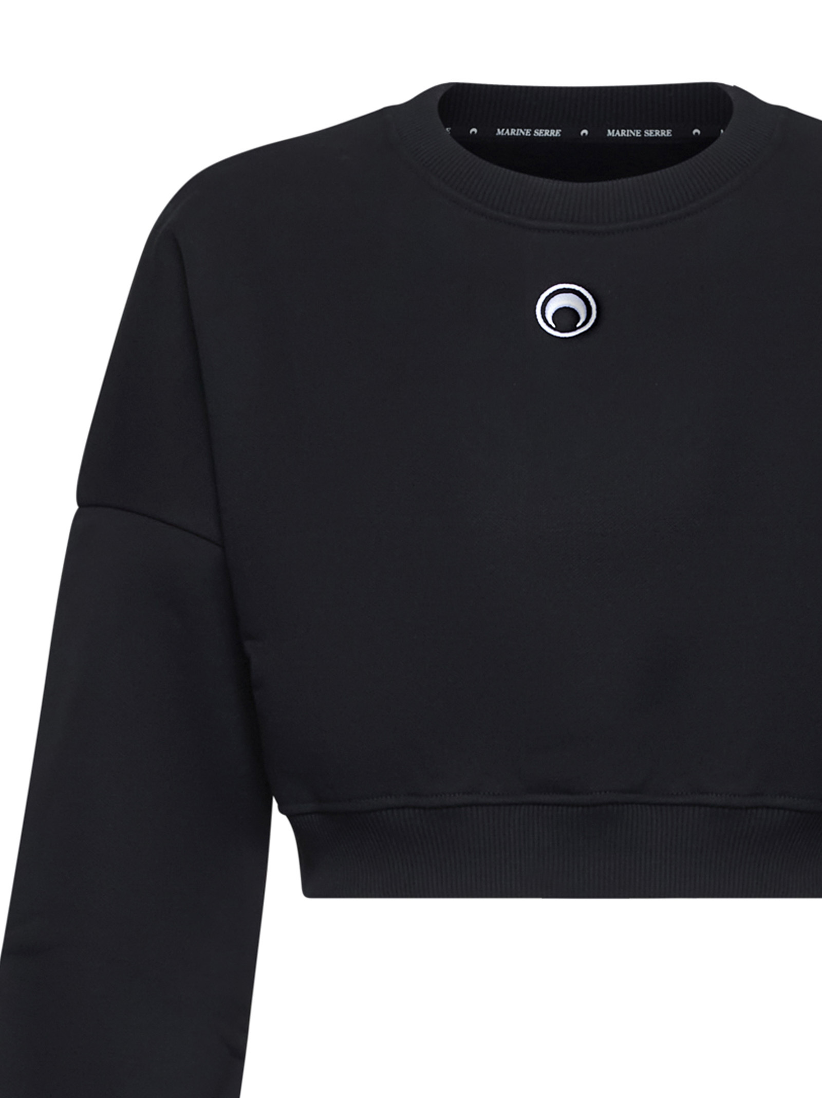 Marine Serre Logo Embroidery Cropped Sweatshirt - Women's - Regenerative Cotton/organic Cotton/recycled Cotton In Black