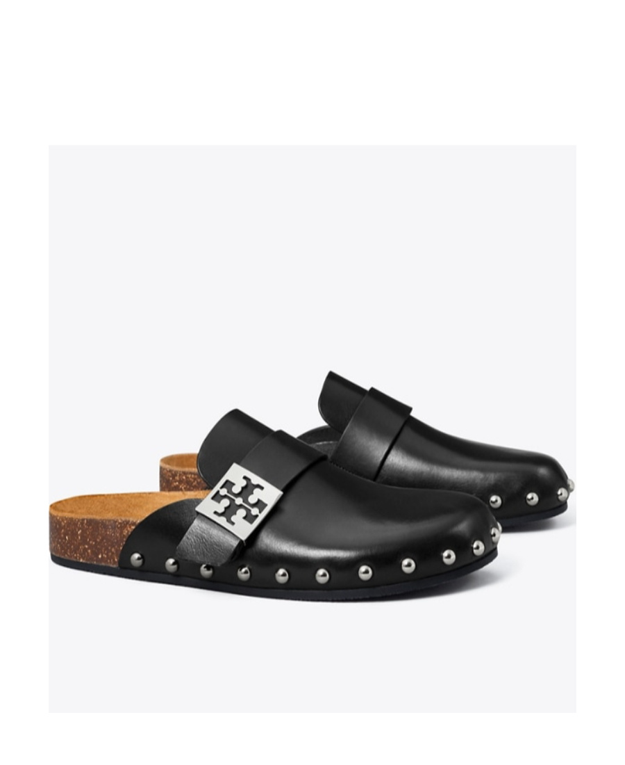 Tory Burch Mellow Leather Buckle Slide Mules In Black