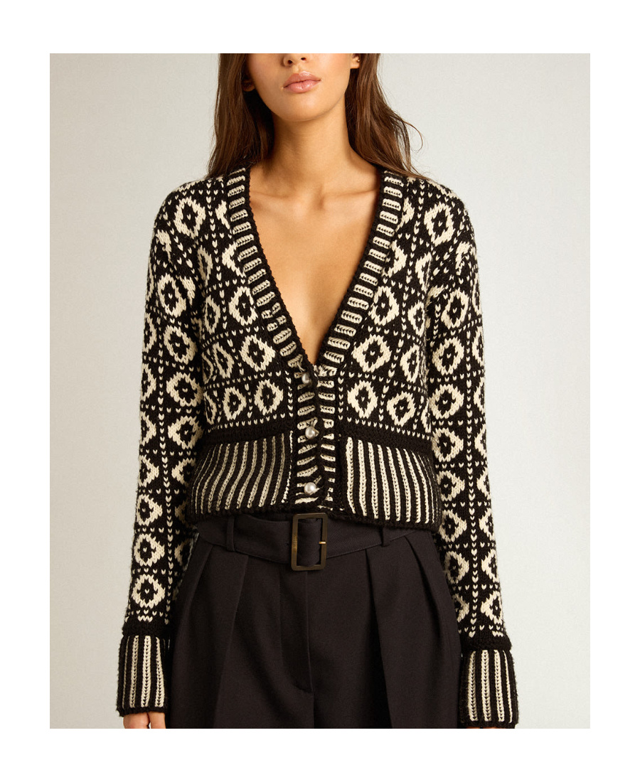 Golden Goose Jacquard-pattern Wool Cardigan In Black