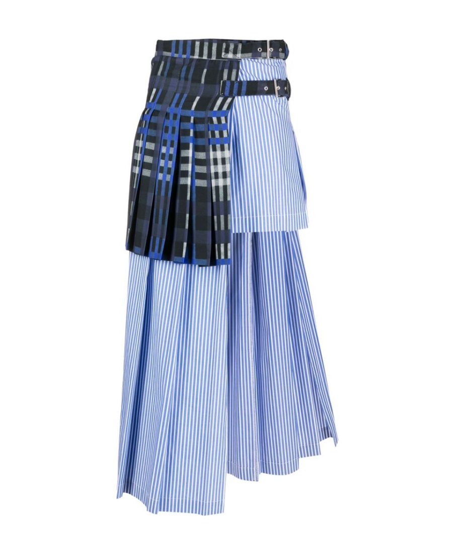 Msgm High-waist Mix-printed Layered Midi Skirt In Blue
