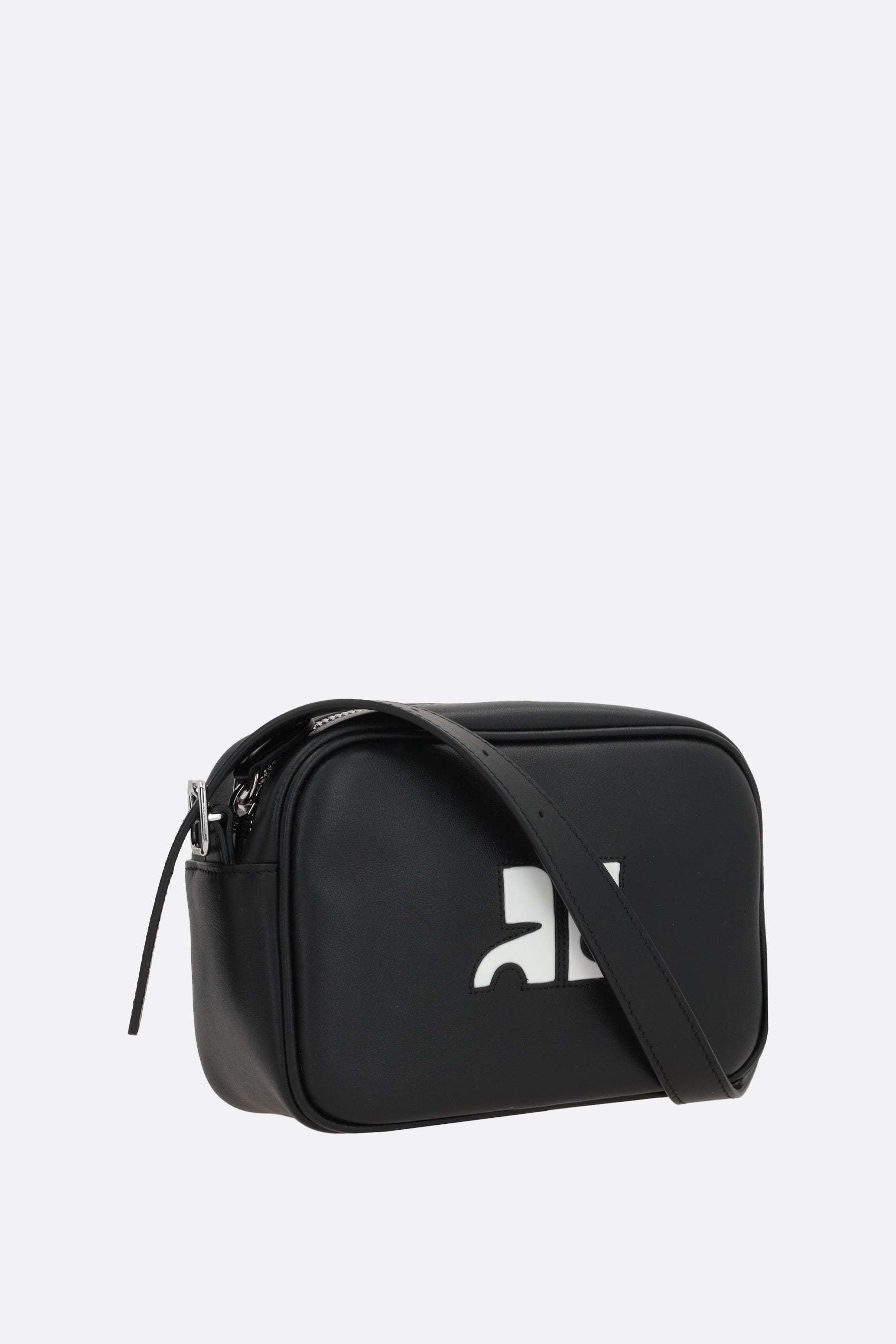 Courrèges Leather Shoulder Bag Strap Adjustable In Black