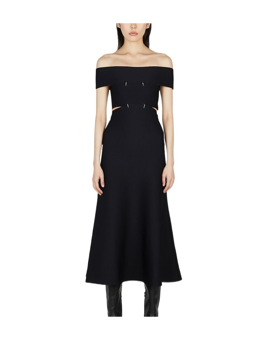 Alexander Mcqueen Off-shoulder Flared Midi Dress In Black