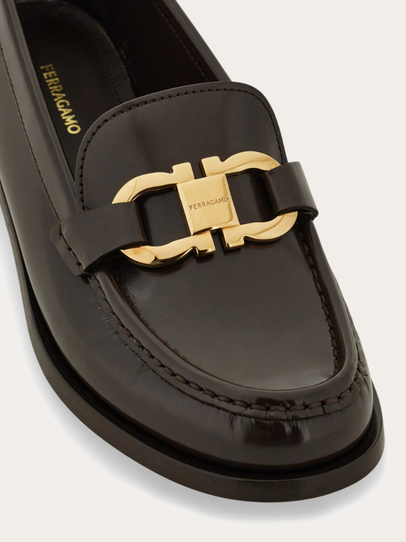 Ferragamo Moccasin With Gancini Ornament In Brown