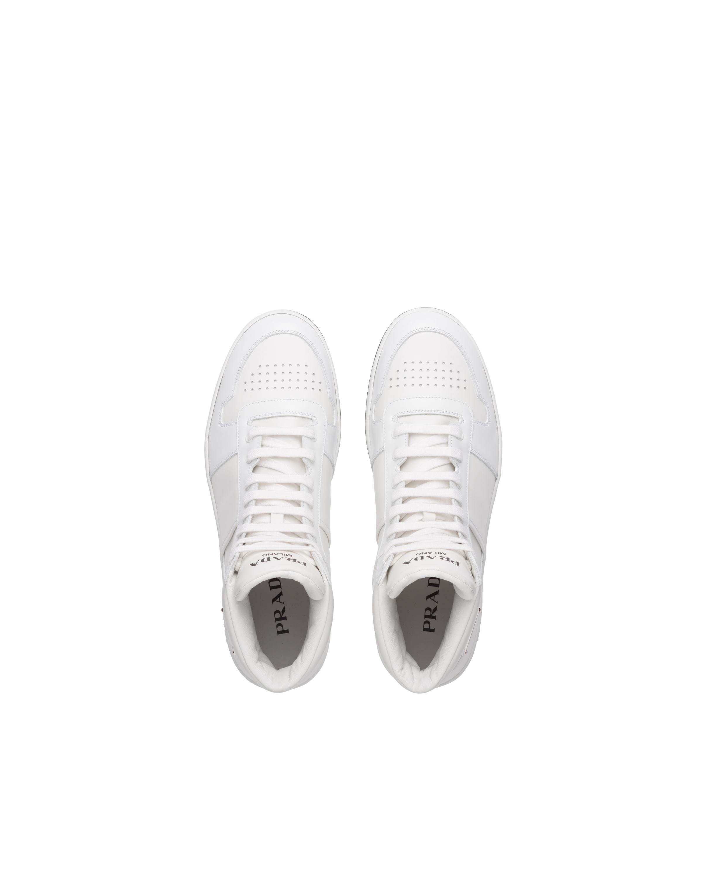 Prada Triangle-logo Leather High-top Sneakers In White