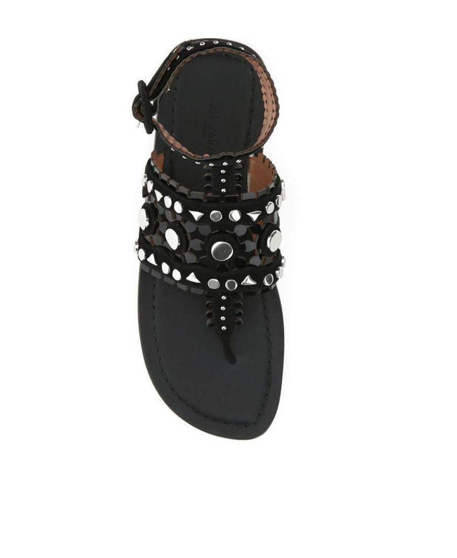 Alaïa Rivet Flat-soled Sandals In Black