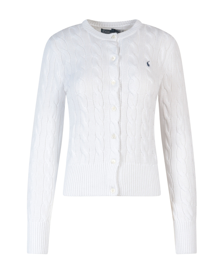 Shop Polo Ralph Lauren Polo Pony Cable-knit Cardigan In White