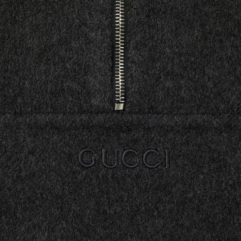 Gucci Embroidered Wool Silk Hooded Gilet In Dark Grey And Light Gray