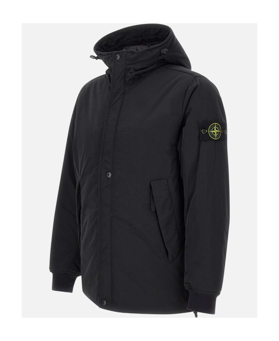 Stone Island Compass-patch Padded Hooded Jacket In Black