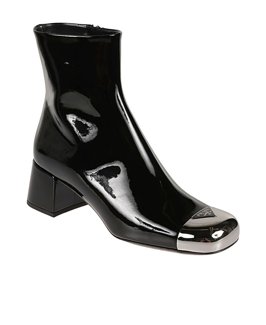 Prada Triangle Logo Plaque Boots In Black