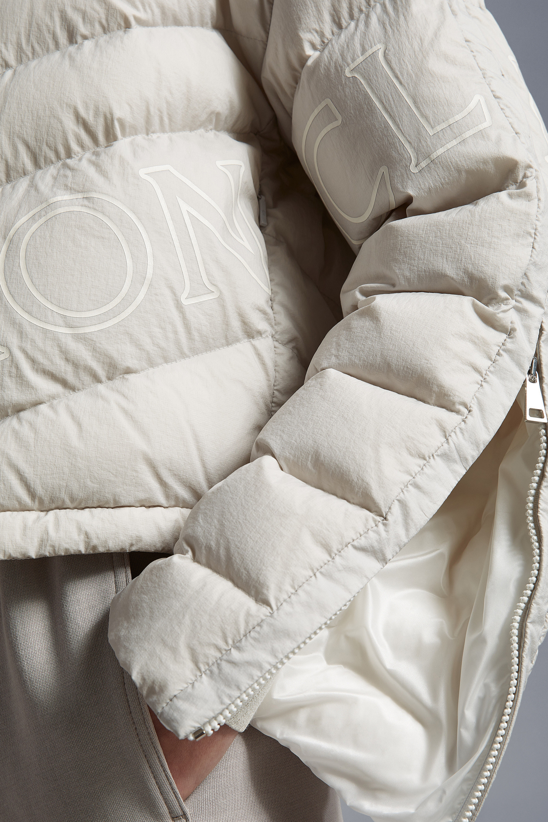 Moncler Zip-up Padded Jacket In Gray