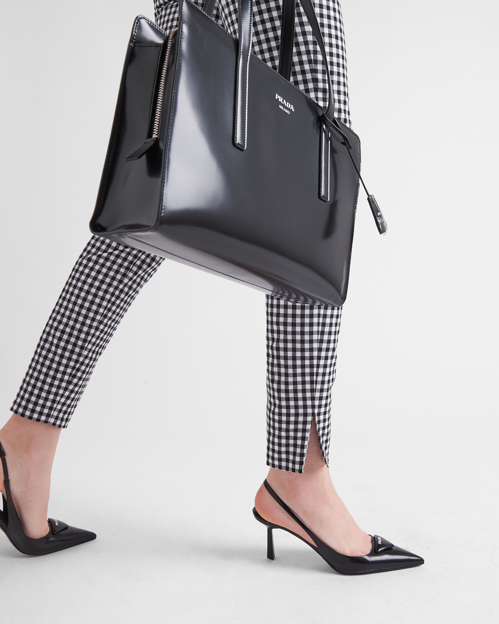 Prada Gingham-check Trousers In Gray