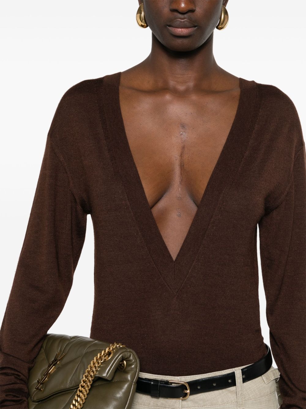 Saint Laurent Plunging V-neck Bodysuit In Black