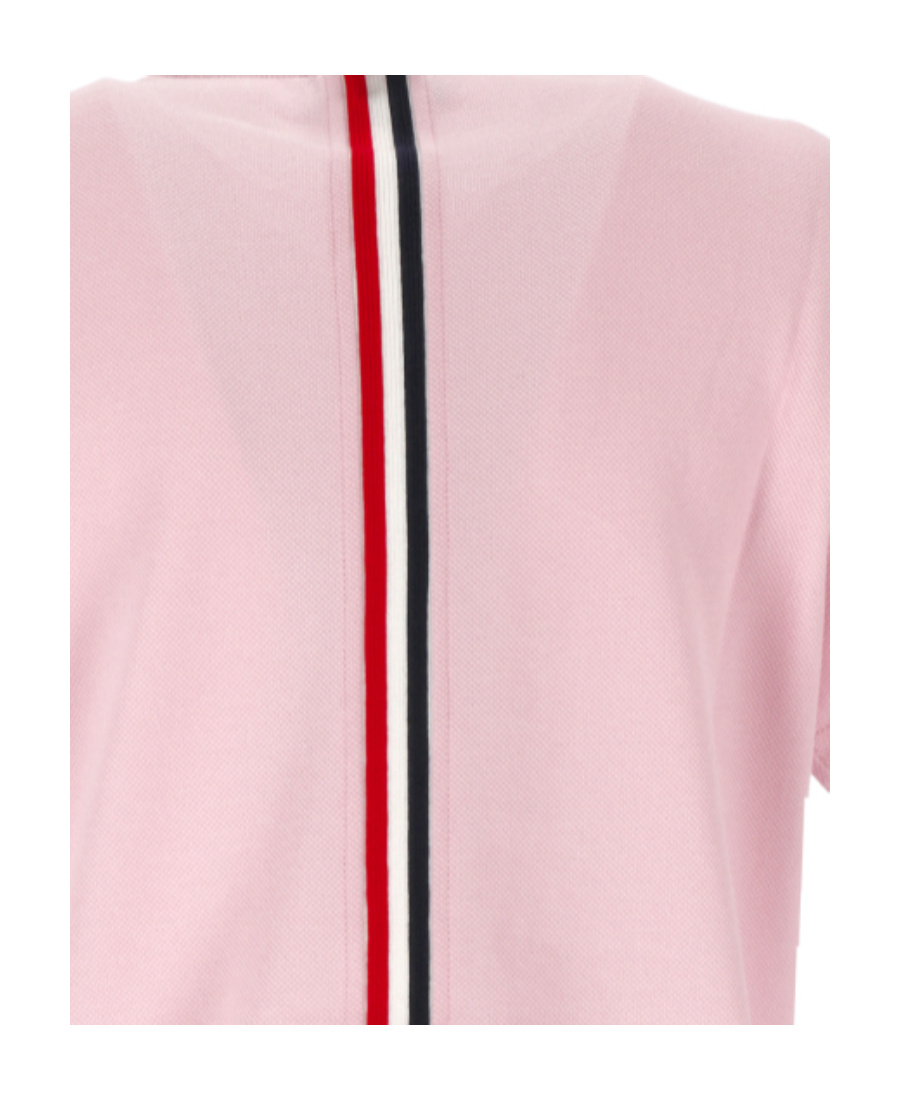 Thom Browne Relaxed Fit Short Sleeve Tee With Red, White And Blue Stripe In Classic Pique In Pink
