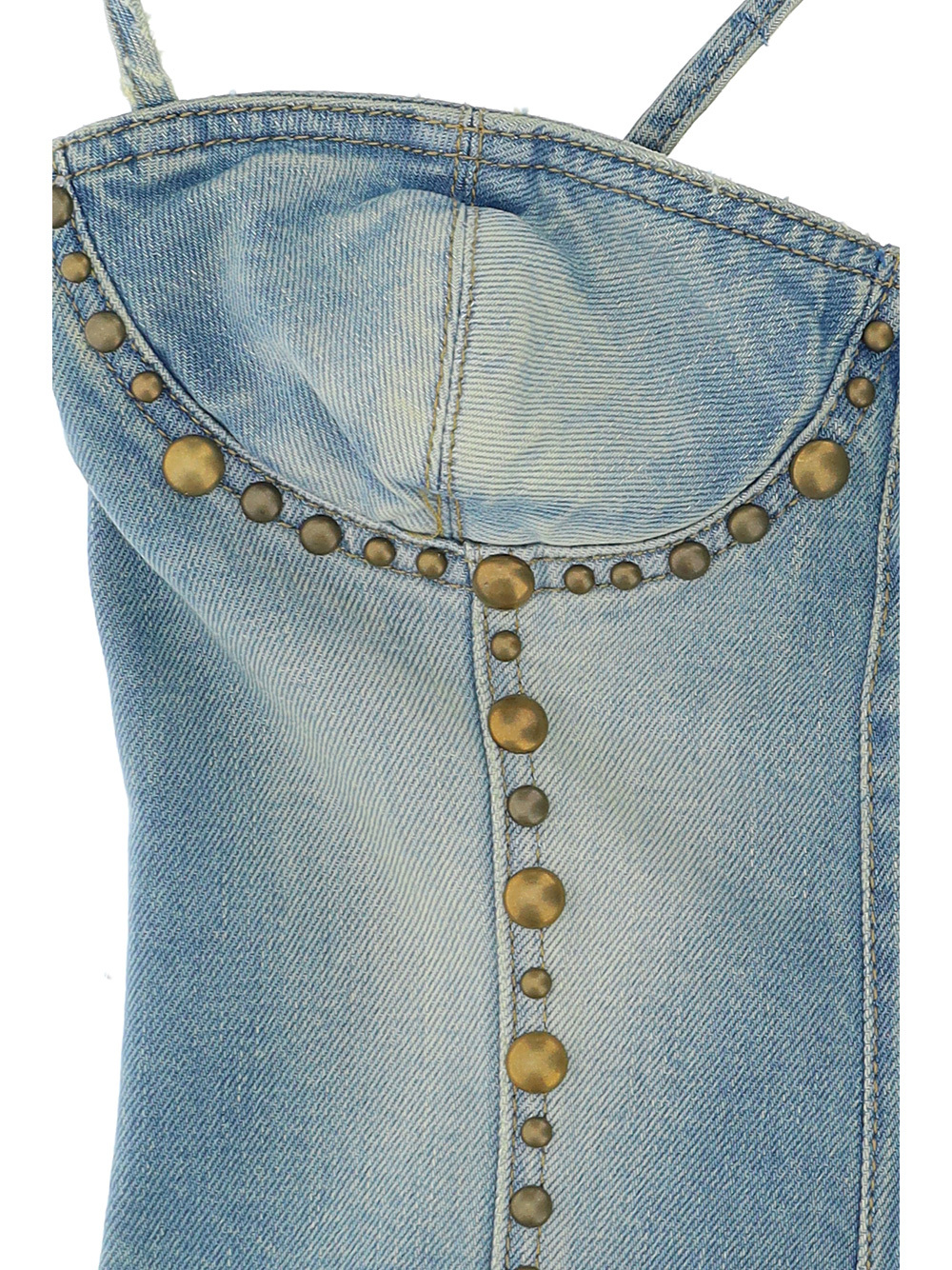Shop Blumarine Stud-embellished Denim Corset Top In Blue
