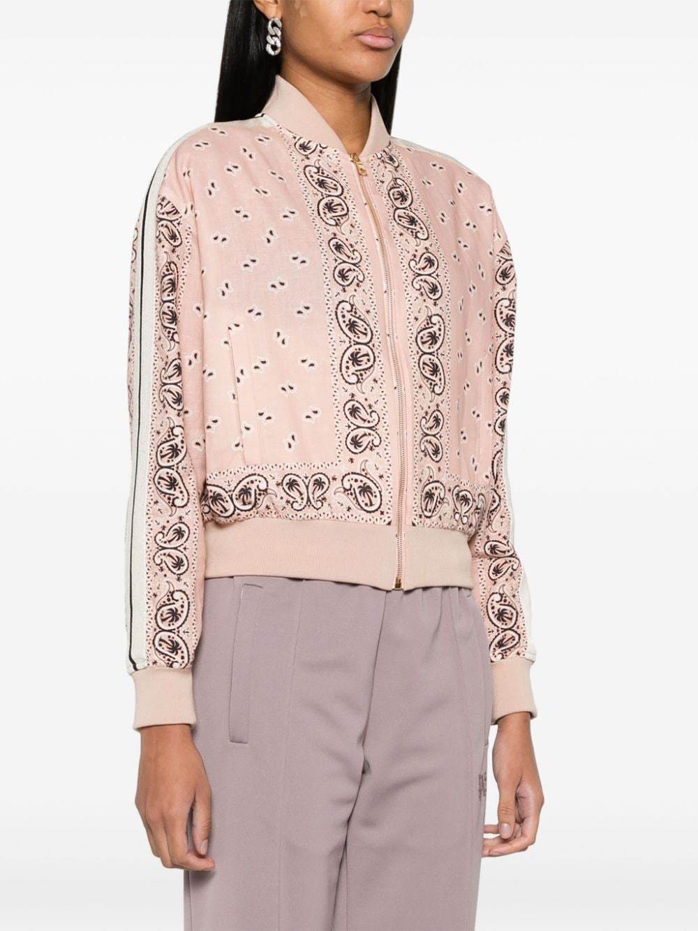Palm Angels Pink\/white Linen Blend Print Bomber Jacket In Nude