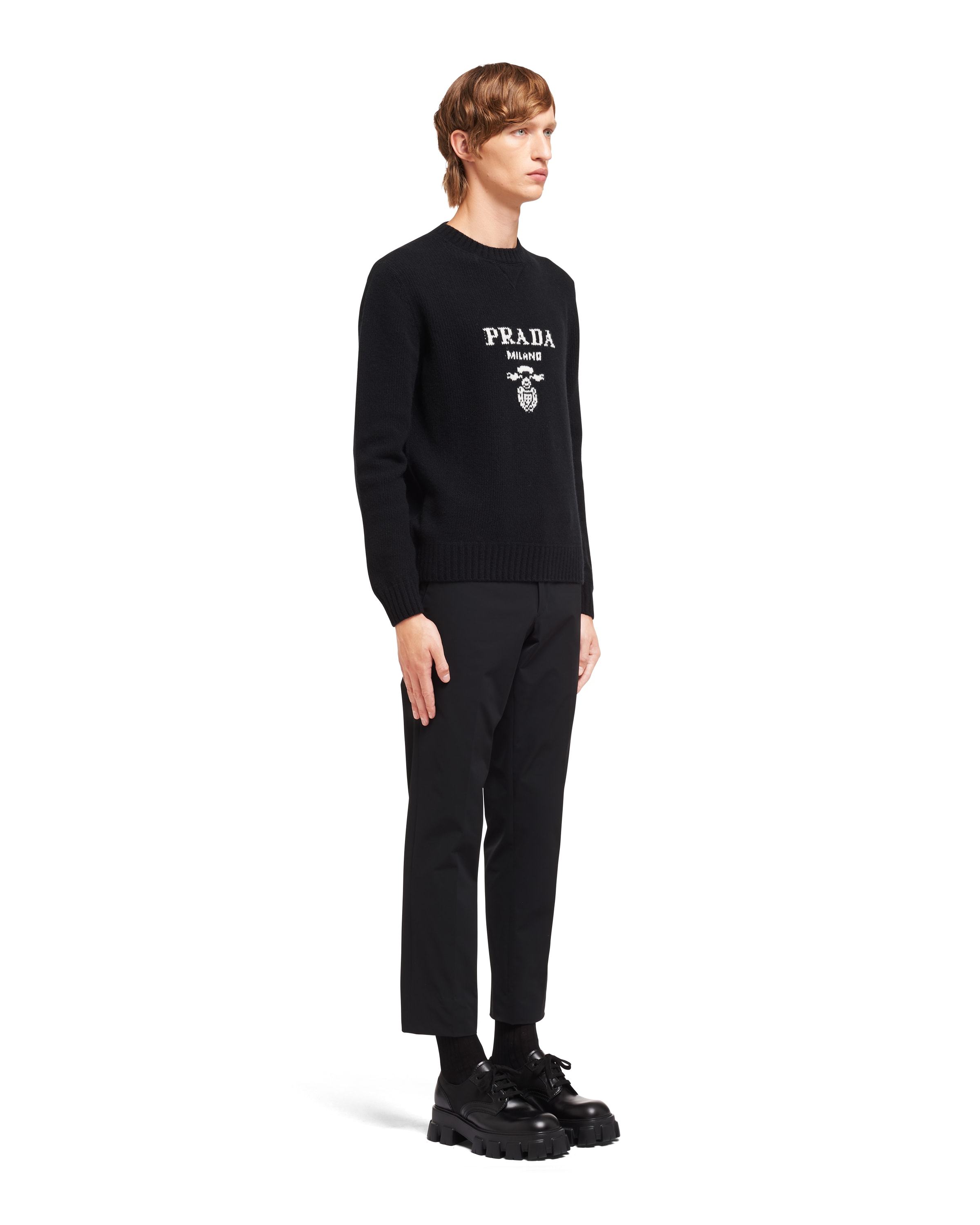 Shop Prada Logo Intarsia Jumper In Black