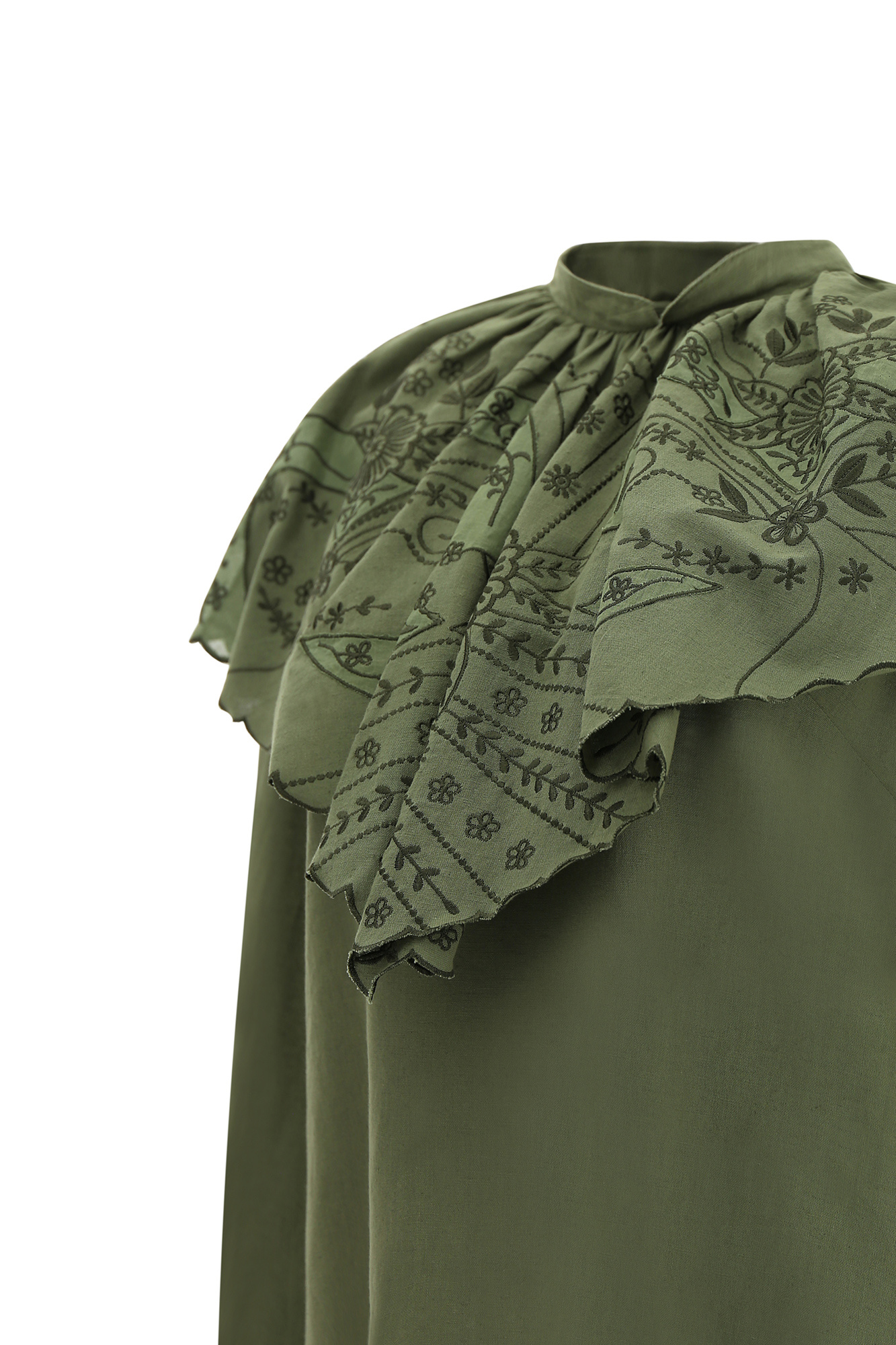 Etro Ruched Floral-embroidery Blouse In Green