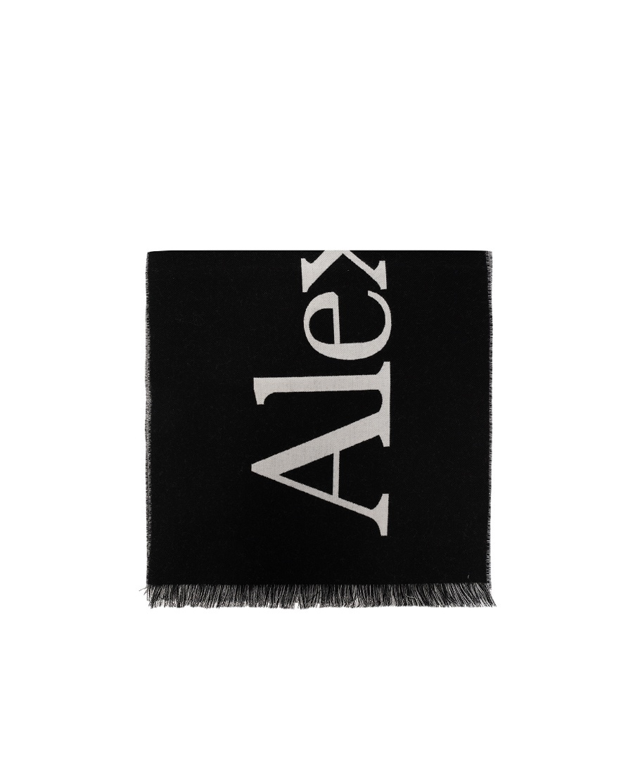 Alexander Mcqueen Logo-print Wool Scarf In Black