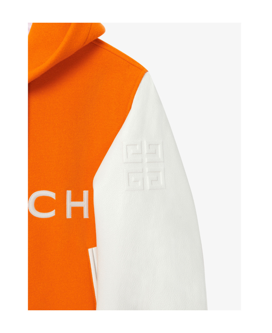 Givenchy Mixed Media Logo Wool Blend Varsity Jacket In Orange
