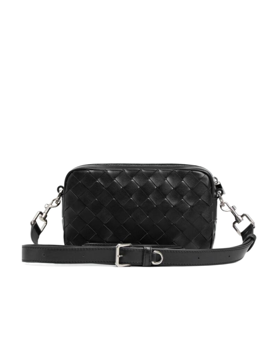 Bottega Veneta Mini Intrecciato Messenger Bag In Black