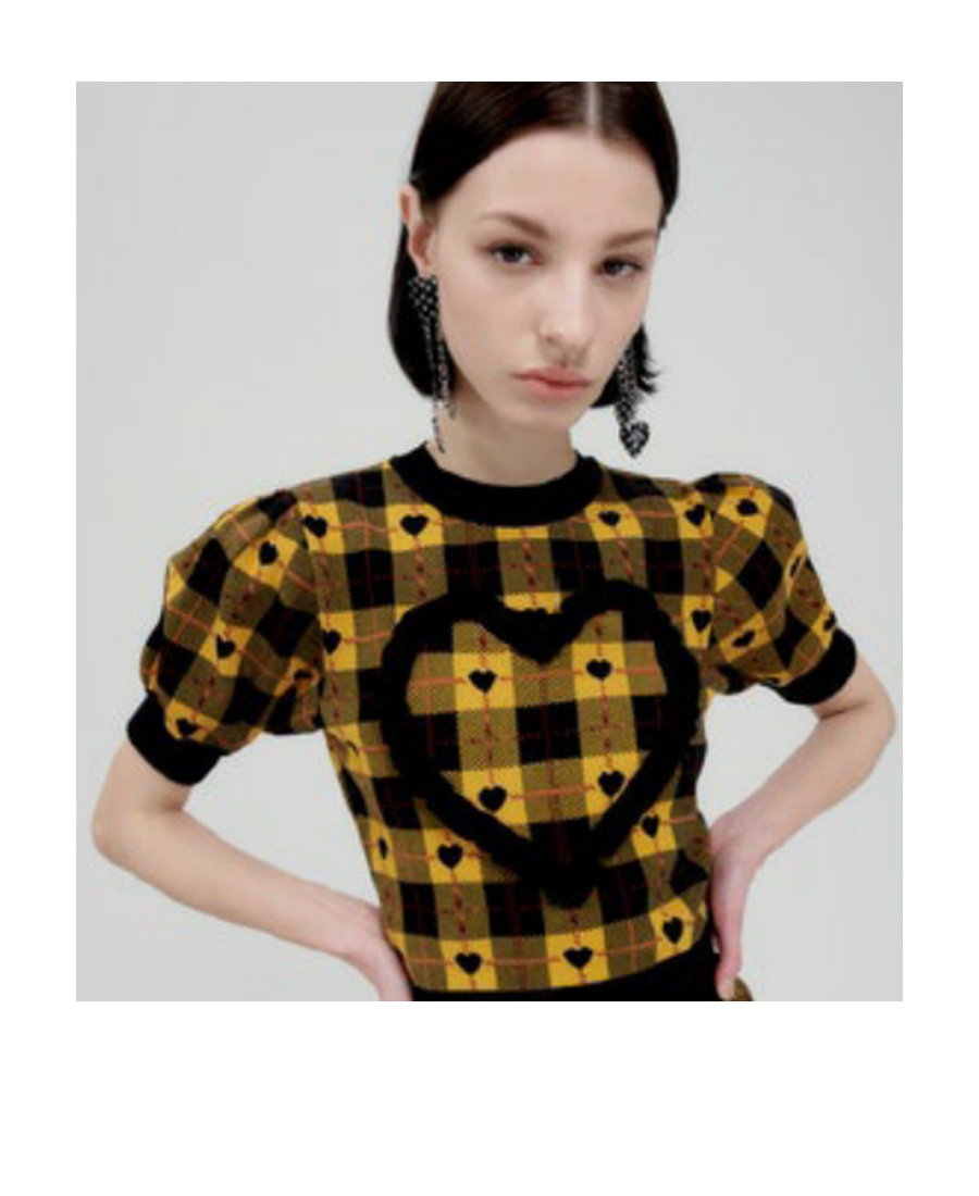 Alessandra Rich Heart Plaid Print Knit Top In Black