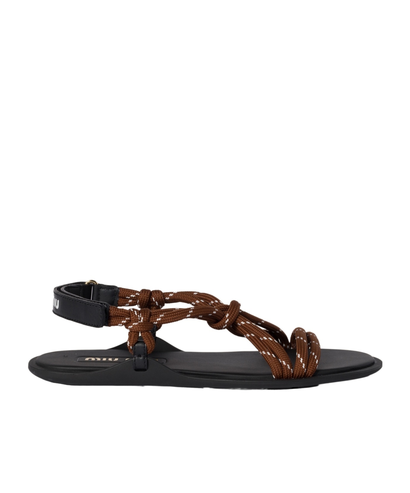 Shop Miu Miu Rivière Cord And Leather Sandals In Black