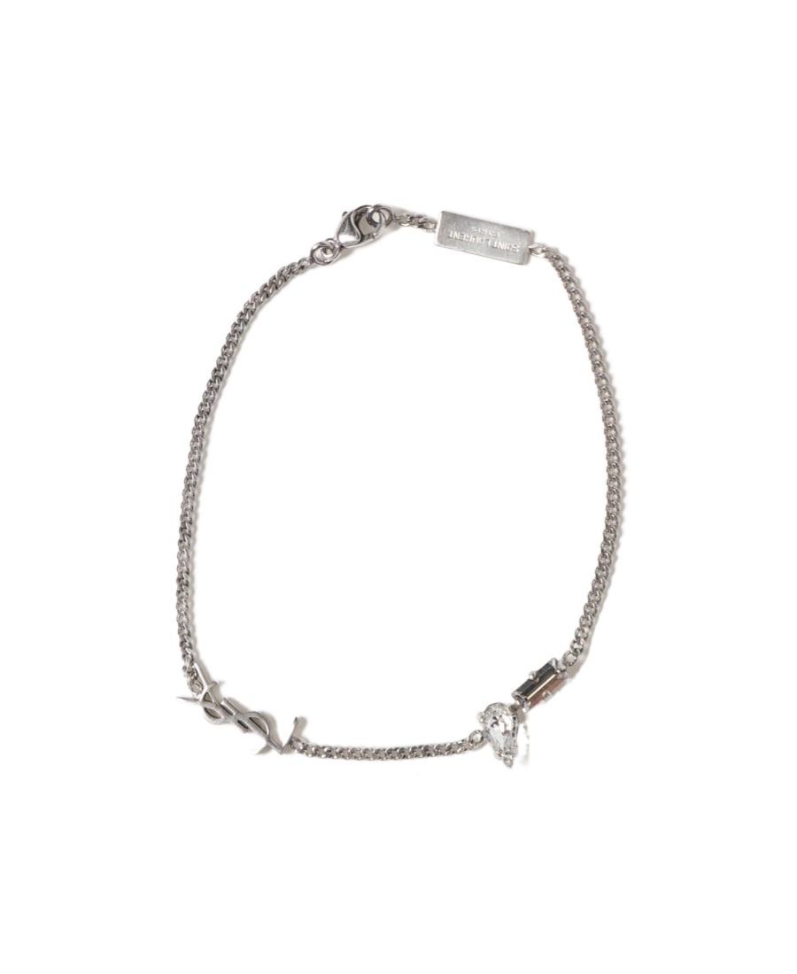 Saint Laurent Monogram-logo Gemstone Bracelet In Gray