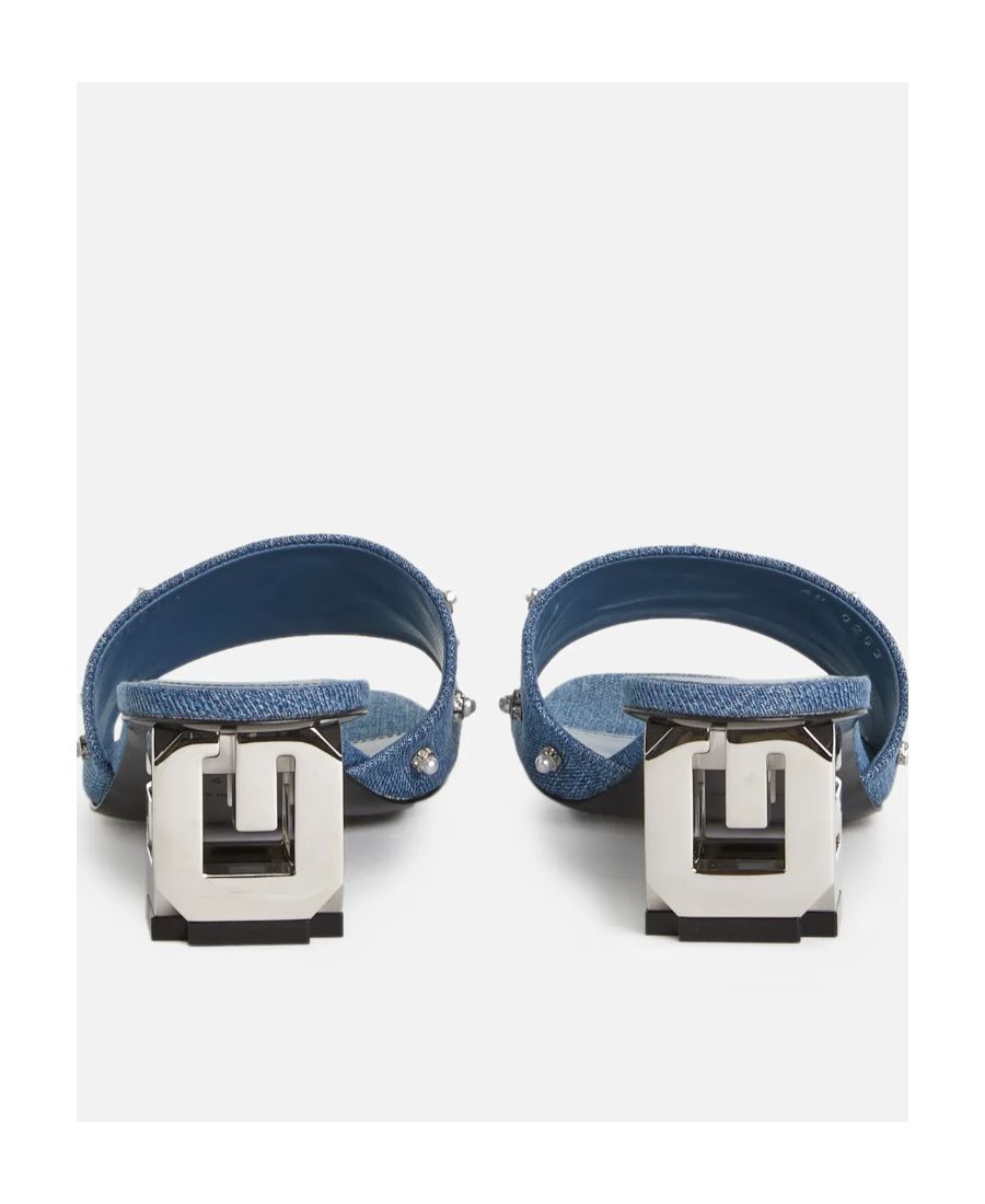 Givenchy Pearly Denim G Cube-heel Mule Sandals In Blue