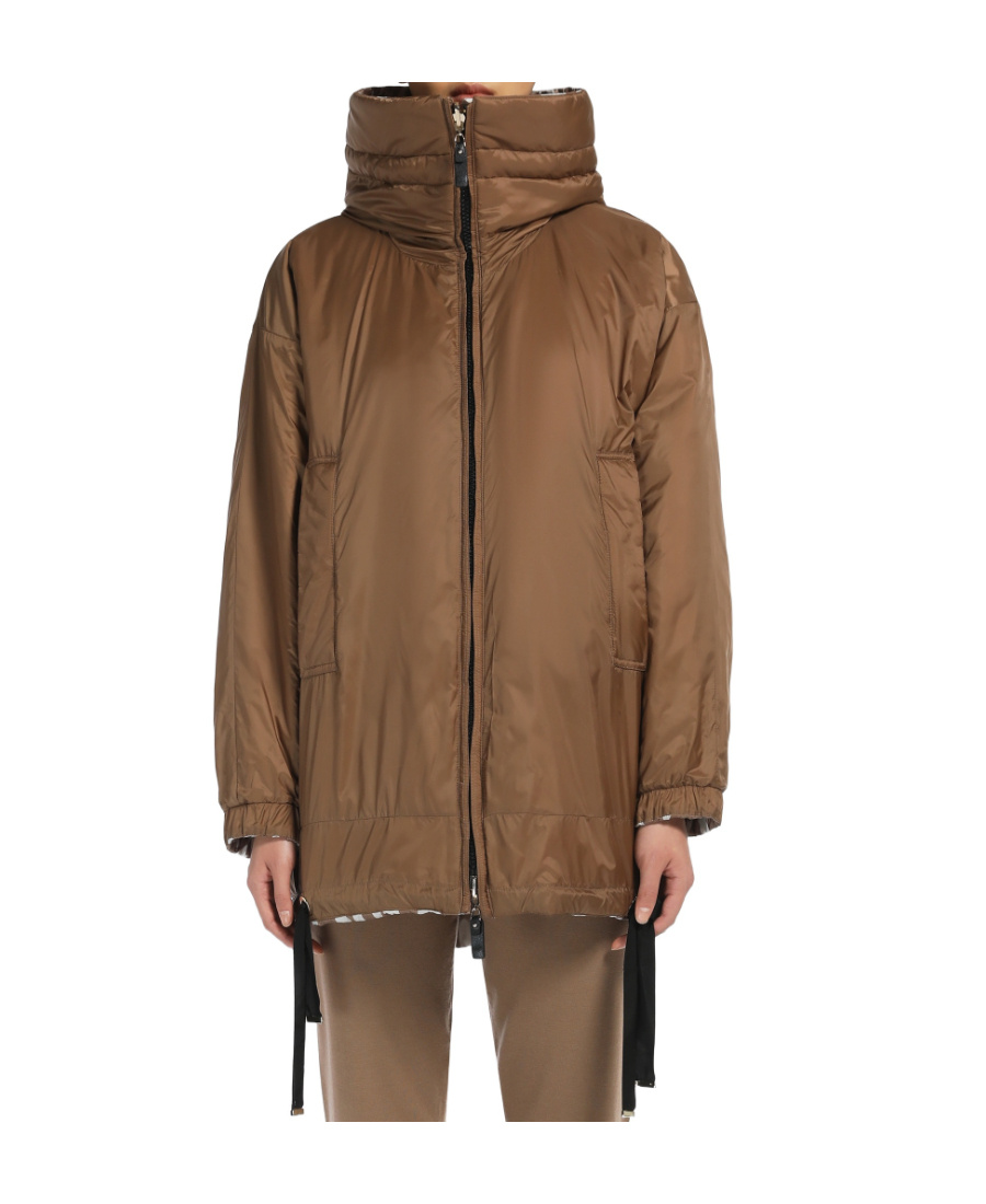 Max Mara Double-sided Down Jacket With Logo In Brown