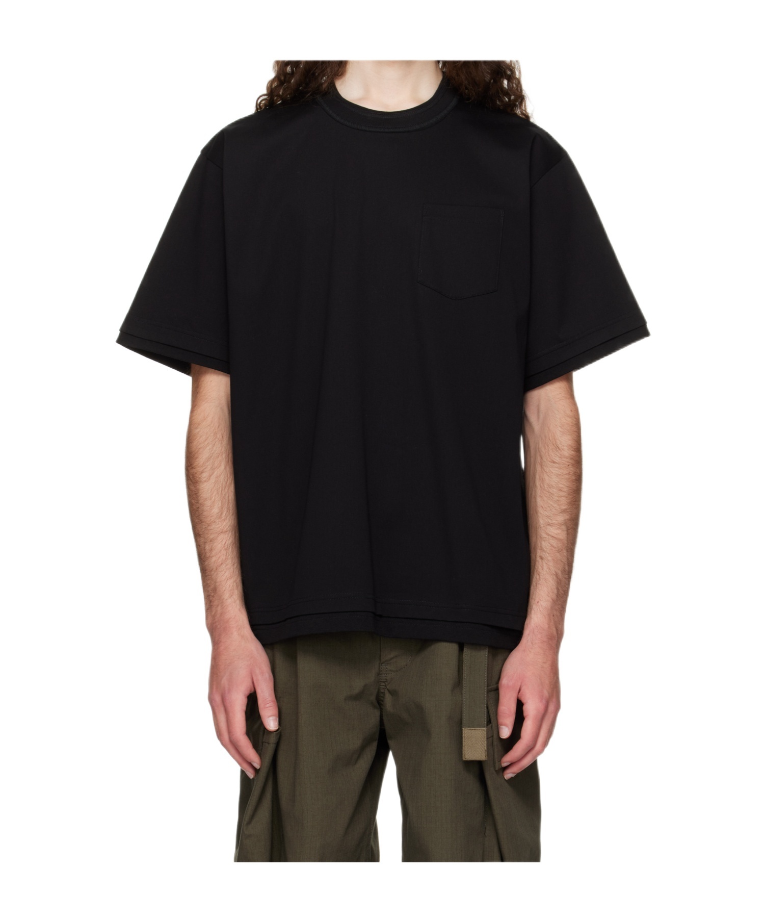 Sacai Black Paneled T-shirt In Black