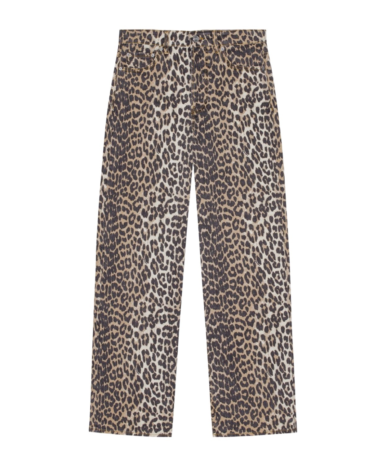Ganni Leopard Print Straight-leg Jeans In Nude