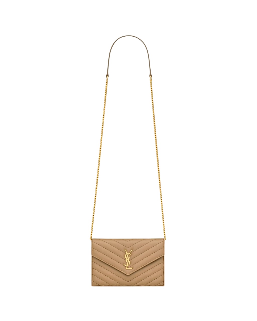 Saint Laurent Cassandre Envelope Chain Wallet In Lambskin In Brown