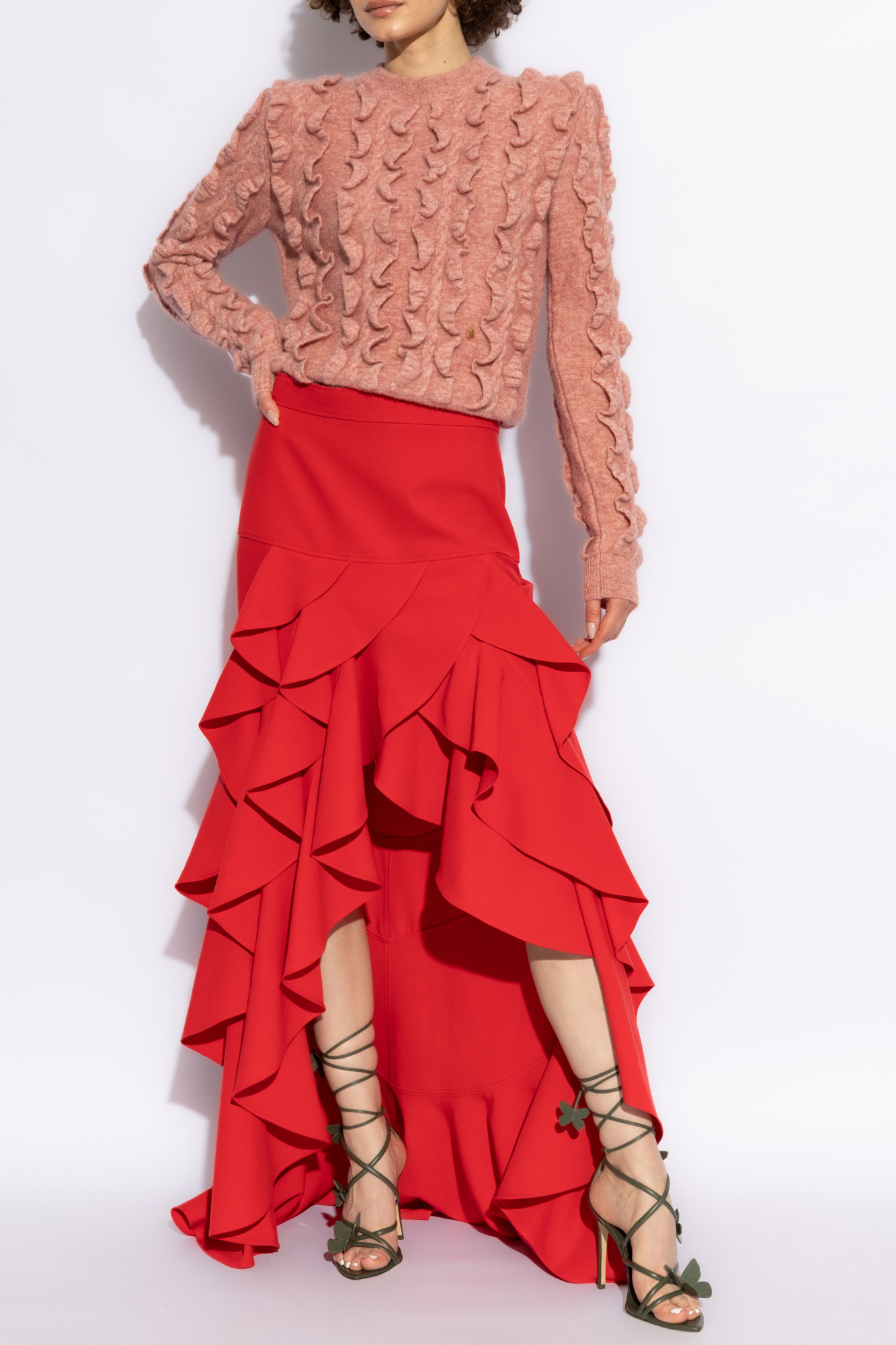 Moschino Ruffled Texture Wool Blend Sweater In Pink