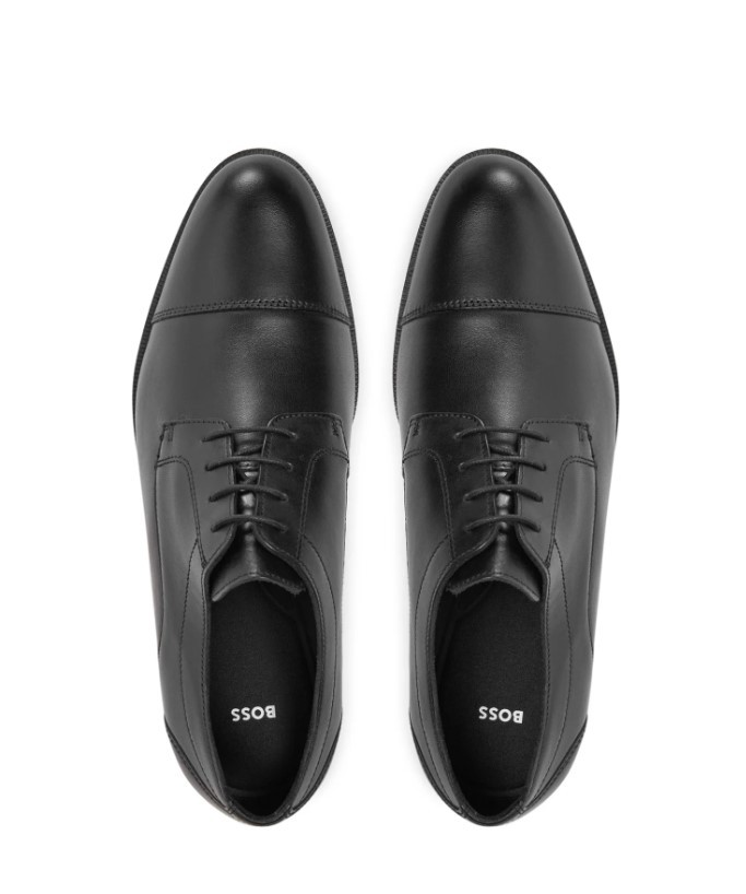 Hugo Boss Grained-leather Derby Shoes With Anti-slip Sole In Black