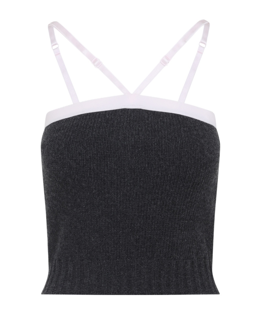 Prada Knitwear With Adjustable Straps And Contrast Trim In Black