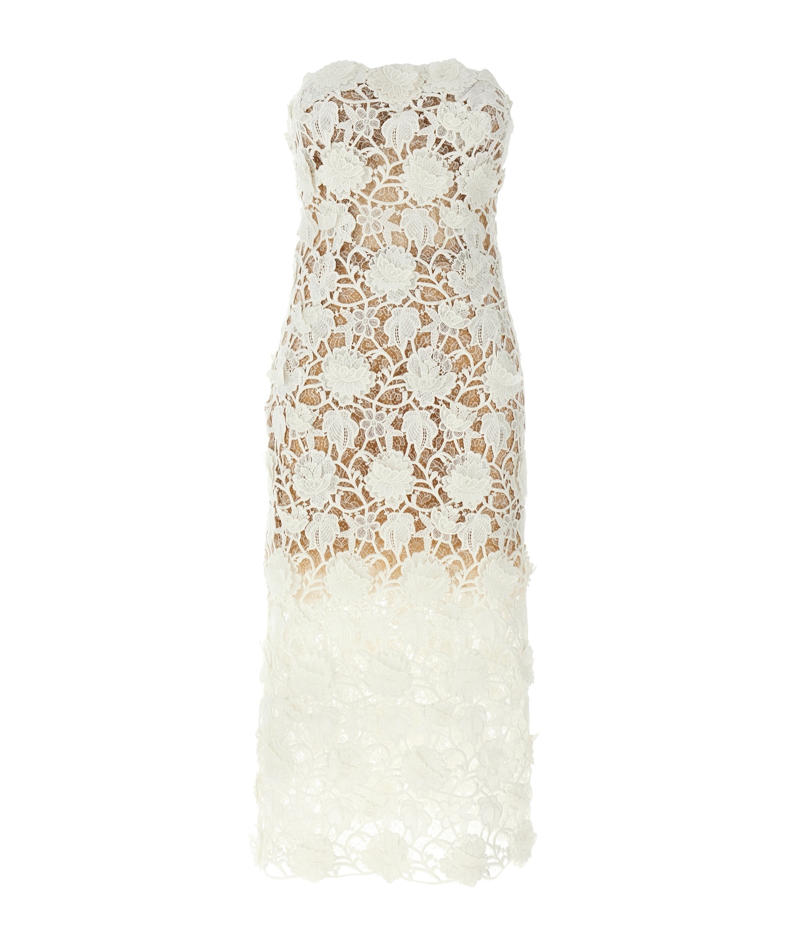 Ermanno Scervino Lace Overlay Strapless Midi Dress In White