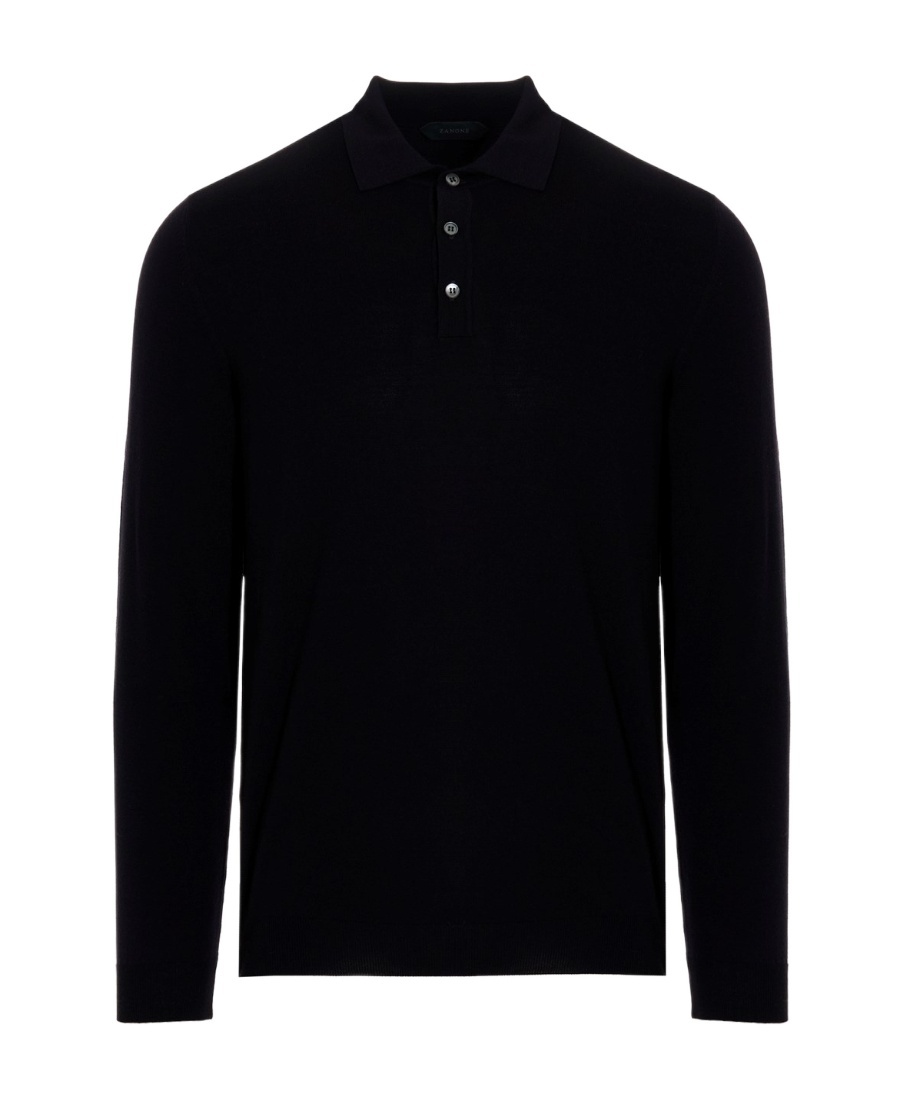 Zanone Long-sleeve Fine-knit Polo Shirt In Black