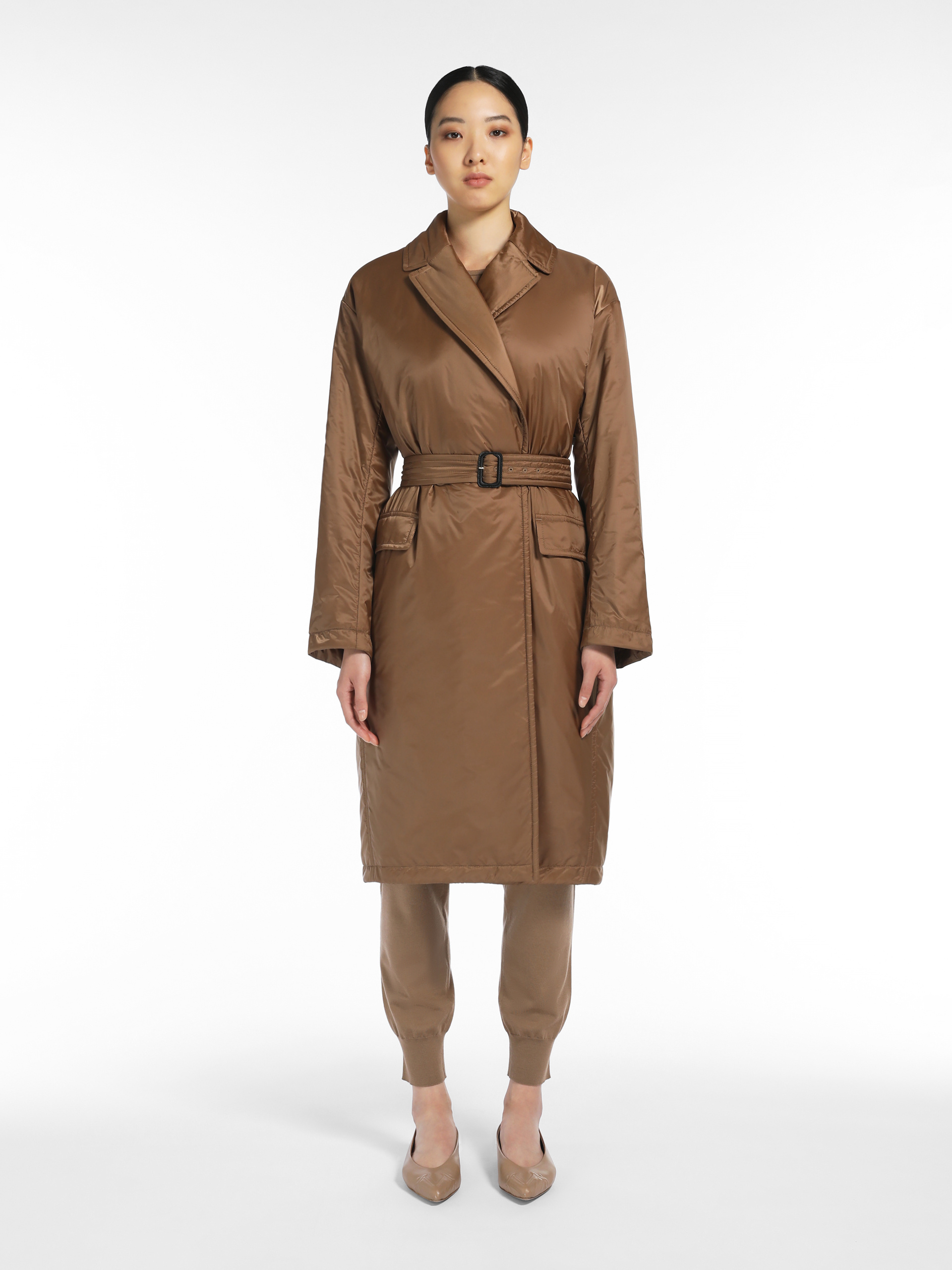 Max Mara Lapel Stuffed Coat In Brown