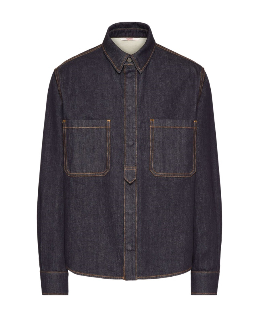 Valentino Logo-patch Denim Shirt In Blue