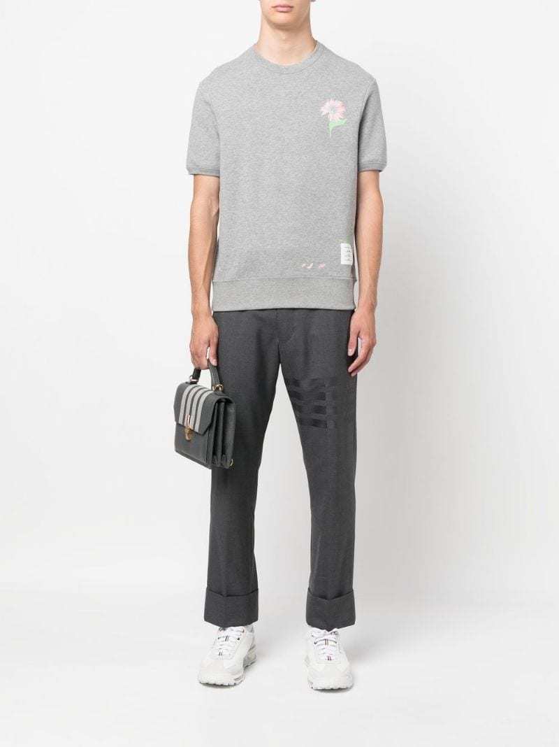 Thom Browne Floral-print Short-sleeved T-shirt In Gray