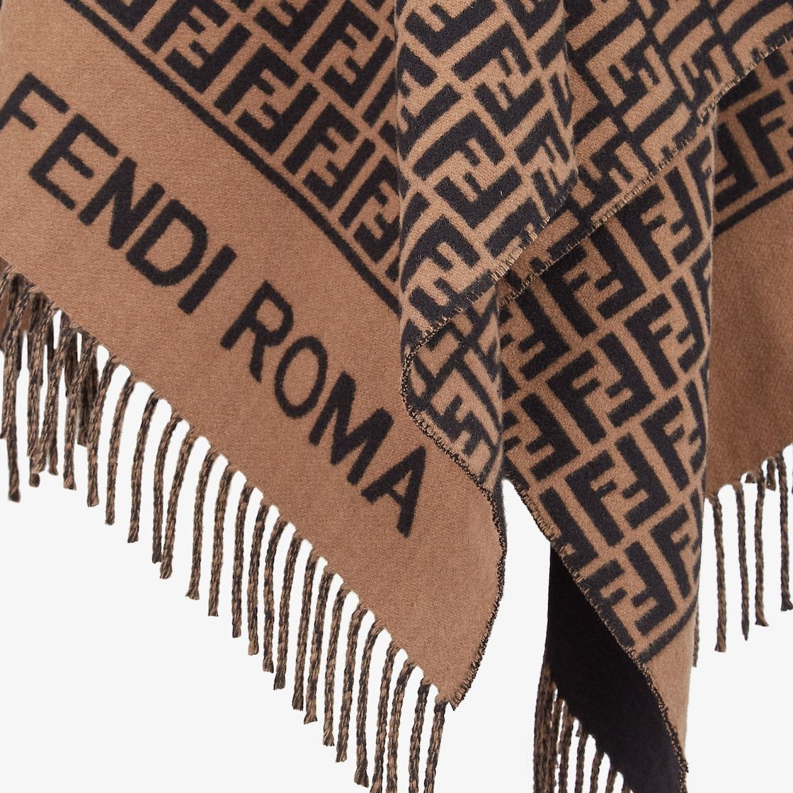 Fendi Women Brown Poncho With All-over Ff Motif And Logo Lettering Detail In Wool And Cashmere Woman In Brown