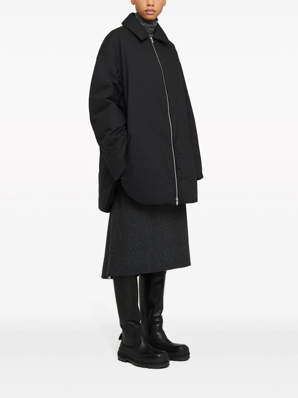 Jil Sander Long-sleeved Lapel Down Jacket In Black
