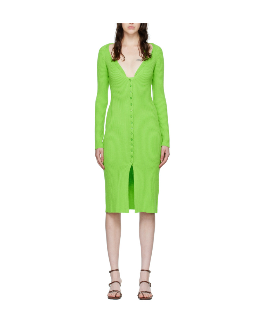 Blumarine Ribbed-knit Wool Halterneck Midi Dress In Green