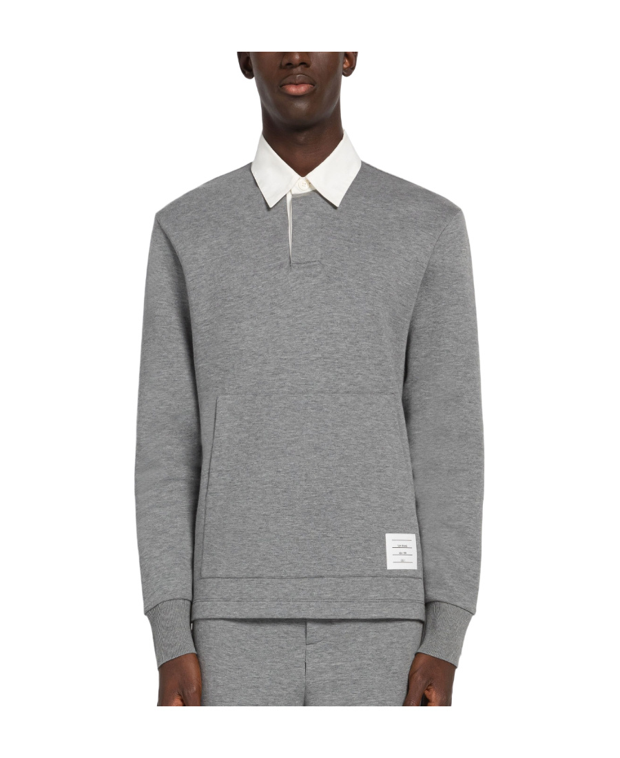Thom Browne Logo-patch Rugby Polo Top In Gray
