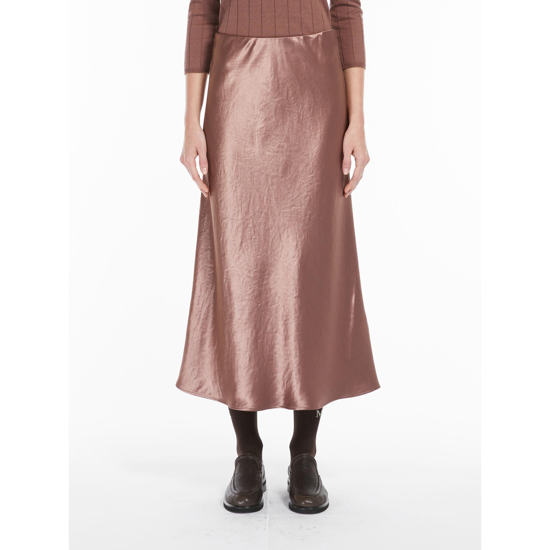 Max Mara Alessio Satin Midi Skirt In Brown