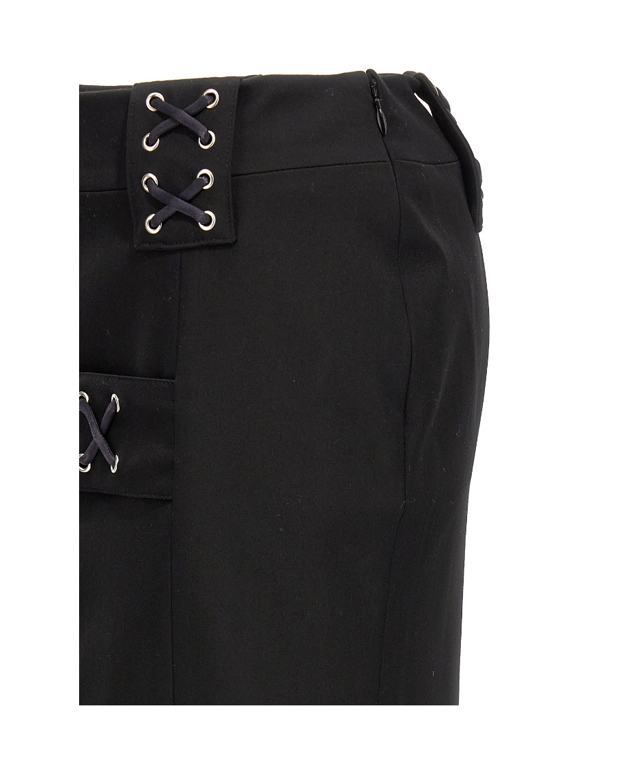 Alessandra Rich Lace-up Skirt With Fitted Silhouette And Slits In Black