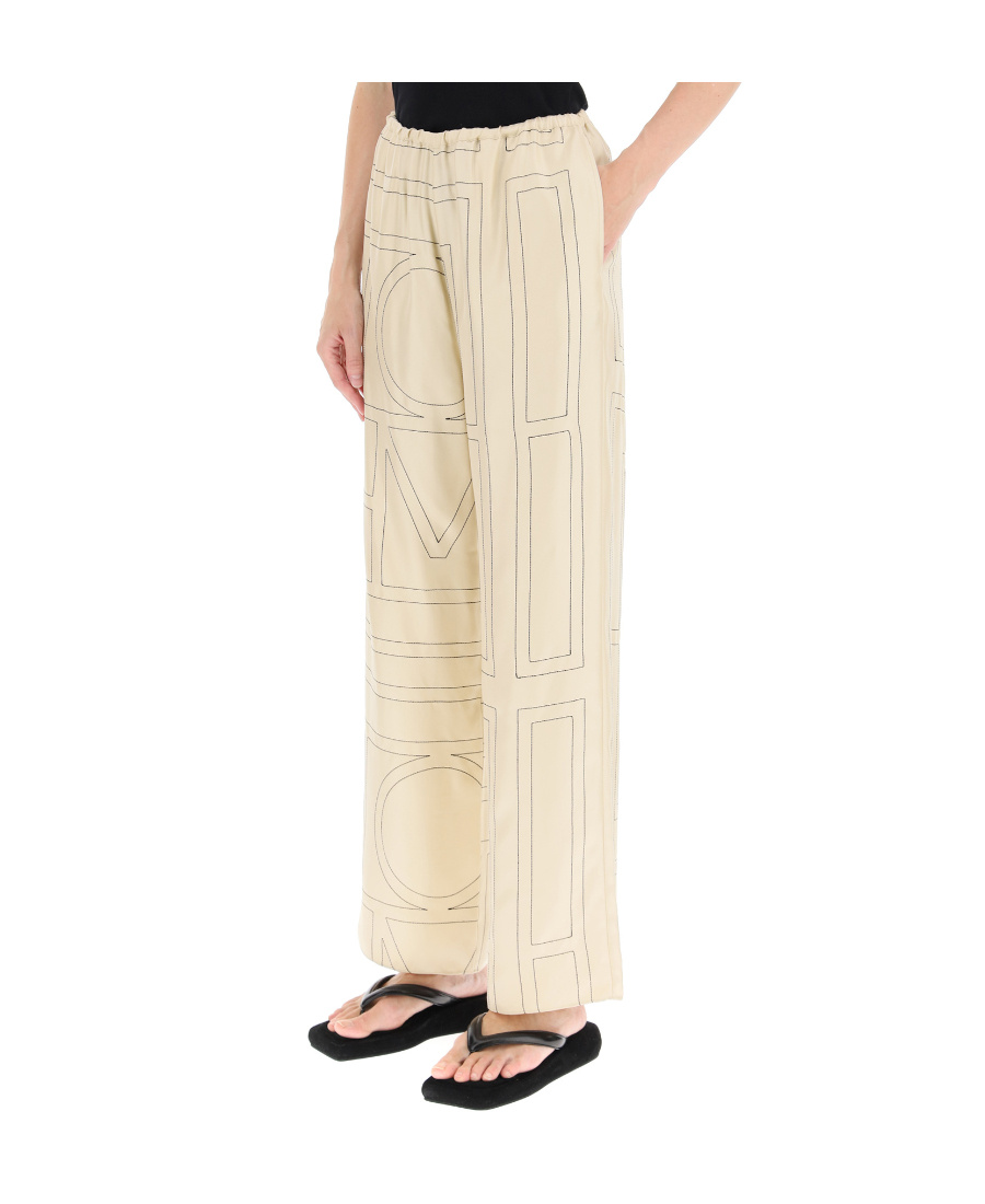 Totême Monogram Silk Straight-leg Ankle Pajama Pants In Brown